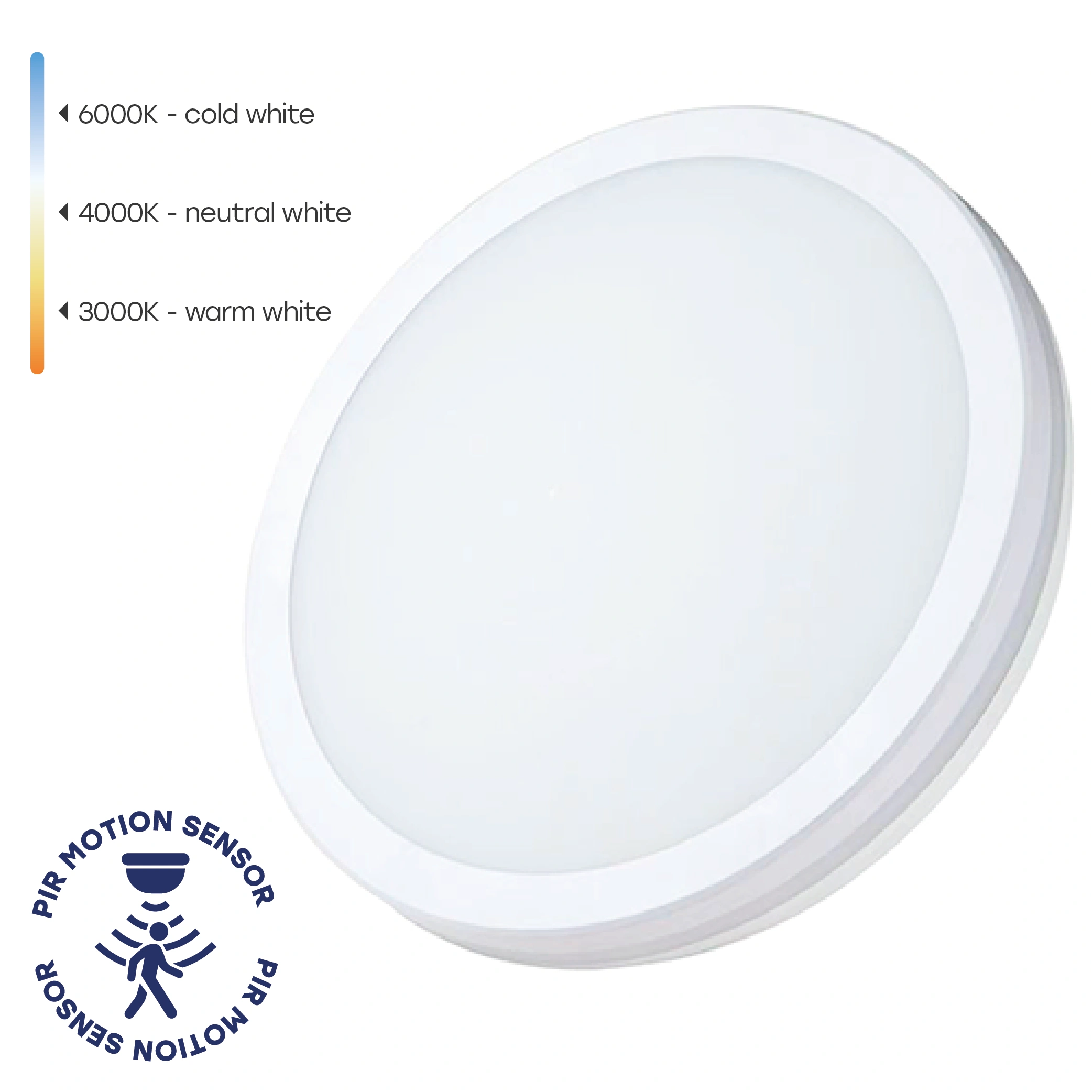 LED Ūdensizturīgs gaismeklis ar PIR kustības sensoru 30W, 3CCT, 3600Lm, IP65, Ø 300 x 55 mm